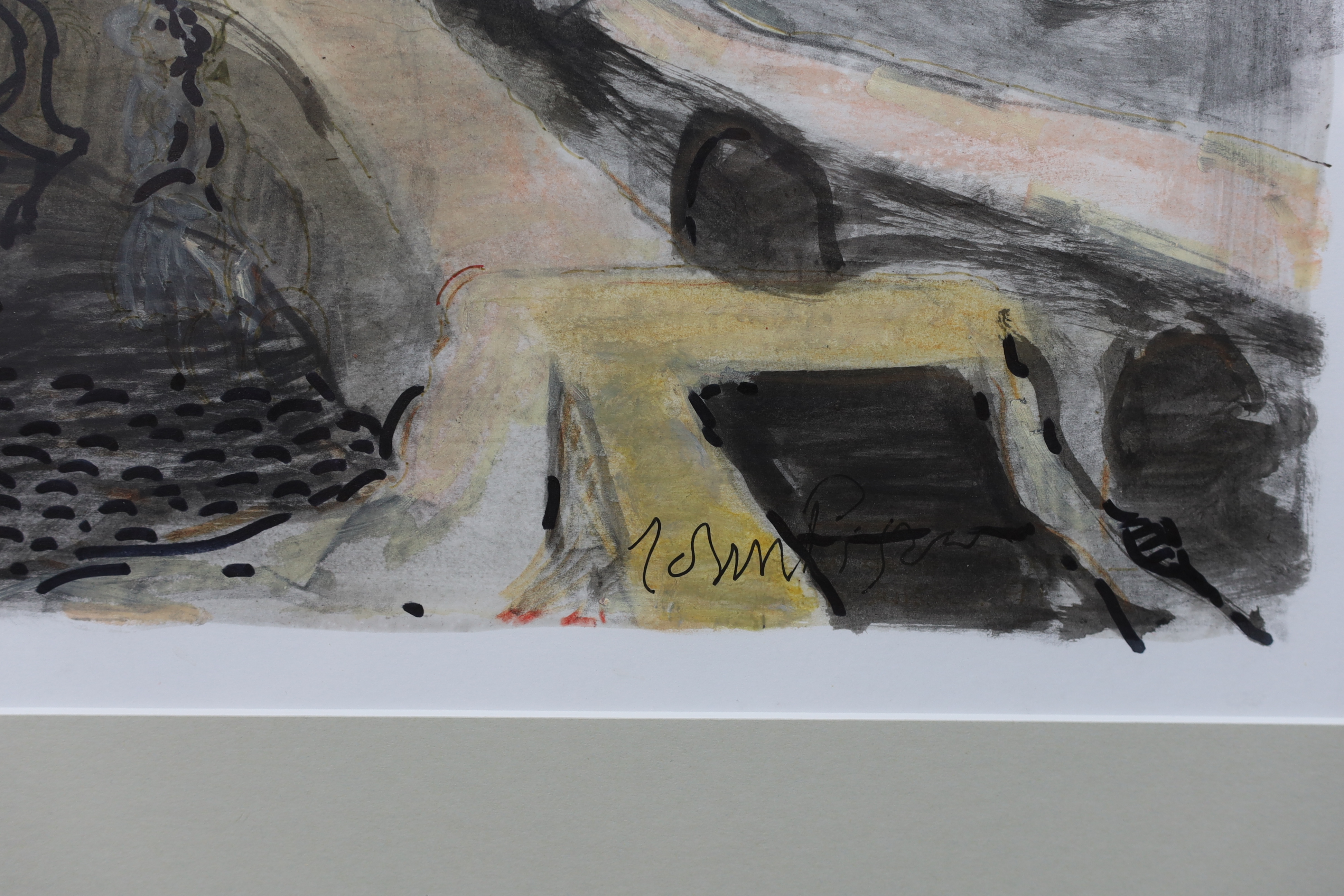 John Piper (British, 1903-1992), Horses and riders in Southern Spain, c.1950, ink, watercolour and pencil, 35 x 51cm